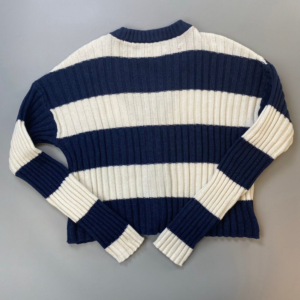American Eagle Cardigan Womens XS Navy White Stripe Ribbed Crop Nautical Indie - Picture 2 of 12